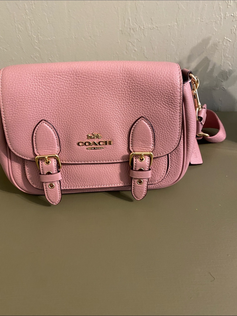 Coach Pink Pebbled Leather Crossbody with Gold Hardware